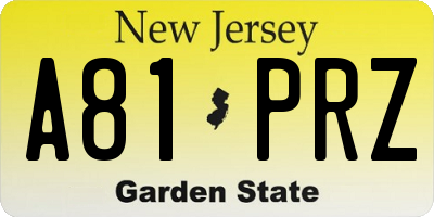 NJ license plate A81PRZ