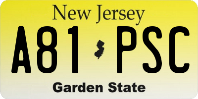 NJ license plate A81PSC