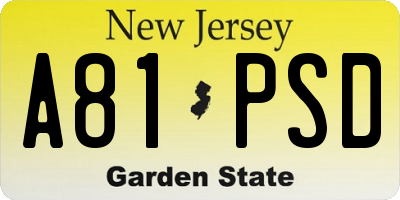 NJ license plate A81PSD