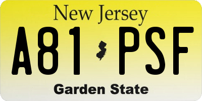 NJ license plate A81PSF