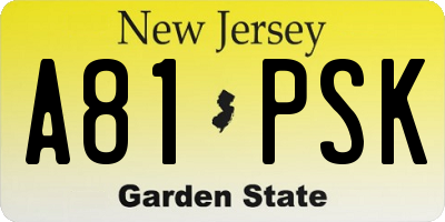 NJ license plate A81PSK