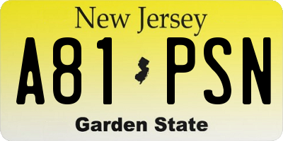 NJ license plate A81PSN