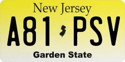NJ license plate A81PSV