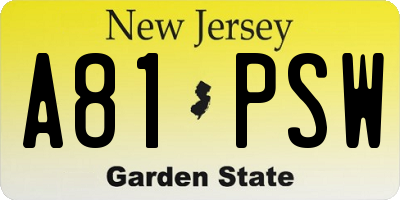 NJ license plate A81PSW