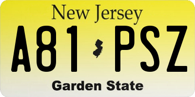 NJ license plate A81PSZ