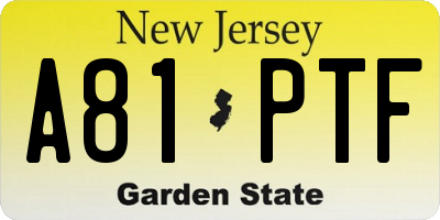 NJ license plate A81PTF