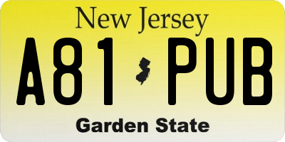 NJ license plate A81PUB