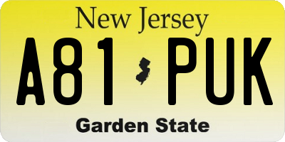 NJ license plate A81PUK