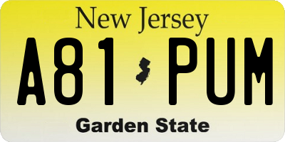 NJ license plate A81PUM