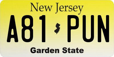 NJ license plate A81PUN
