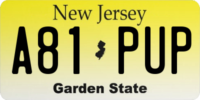 NJ license plate A81PUP