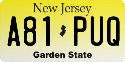 NJ license plate A81PUQ