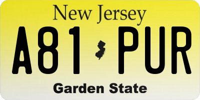NJ license plate A81PUR