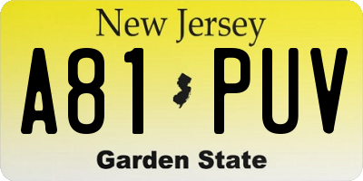 NJ license plate A81PUV