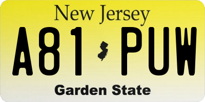 NJ license plate A81PUW