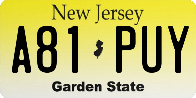 NJ license plate A81PUY