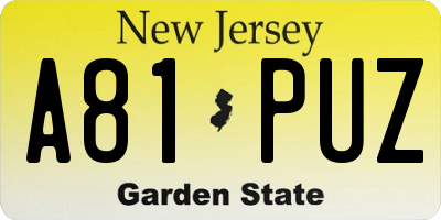 NJ license plate A81PUZ