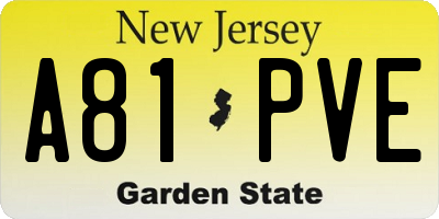 NJ license plate A81PVE