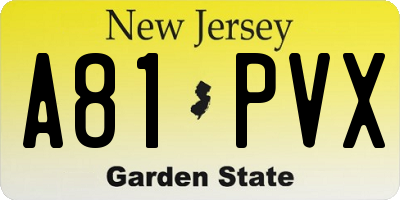NJ license plate A81PVX