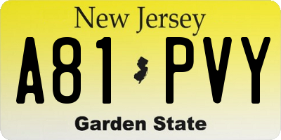 NJ license plate A81PVY