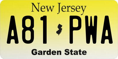 NJ license plate A81PWA