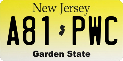 NJ license plate A81PWC