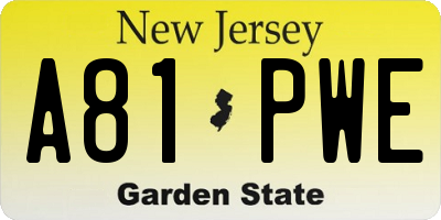 NJ license plate A81PWE