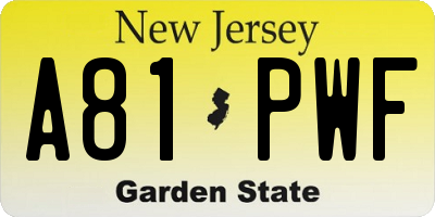 NJ license plate A81PWF