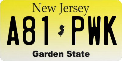 NJ license plate A81PWK