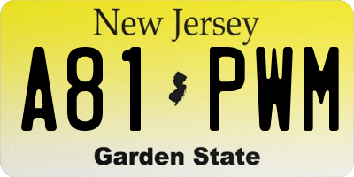 NJ license plate A81PWM