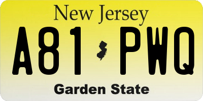NJ license plate A81PWQ