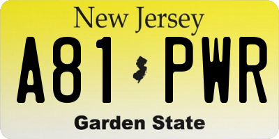 NJ license plate A81PWR