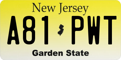 NJ license plate A81PWT