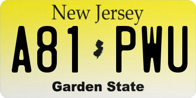 NJ license plate A81PWU