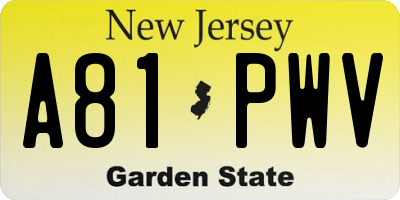NJ license plate A81PWV