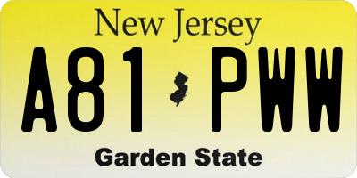 NJ license plate A81PWW