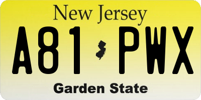 NJ license plate A81PWX