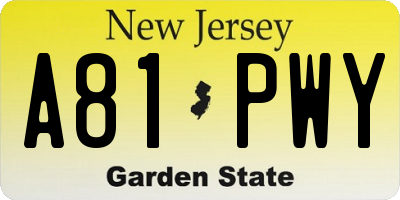 NJ license plate A81PWY
