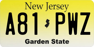 NJ license plate A81PWZ