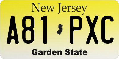 NJ license plate A81PXC