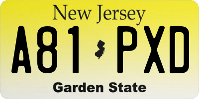 NJ license plate A81PXD
