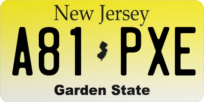 NJ license plate A81PXE