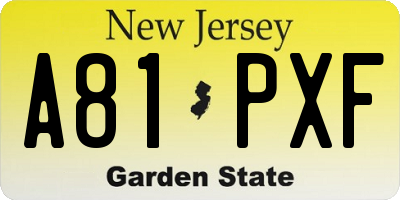 NJ license plate A81PXF