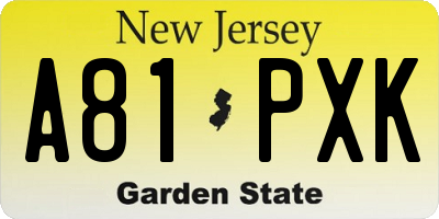 NJ license plate A81PXK
