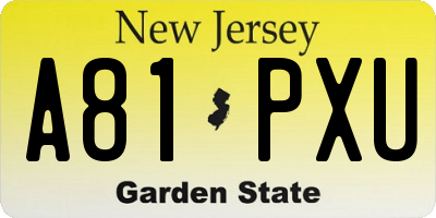 NJ license plate A81PXU