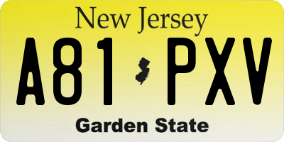 NJ license plate A81PXV