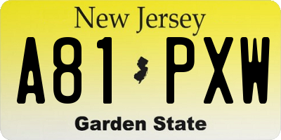 NJ license plate A81PXW