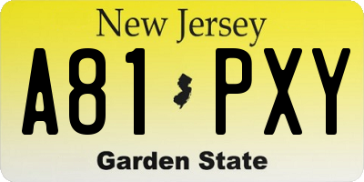NJ license plate A81PXY