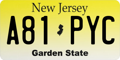NJ license plate A81PYC