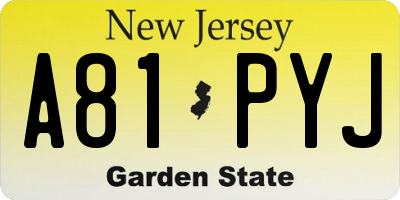 NJ license plate A81PYJ